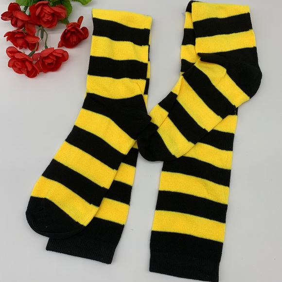 Yellow & Black Striped Thigh High Socks - Picture 5 of 6